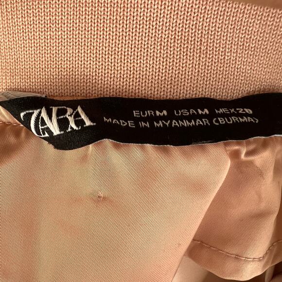 ZARA Pink Satin Full-Zip Cropped Bomber Jacket 3427/010 Drop Shoulder Relaxed M - Picture 4 of 6